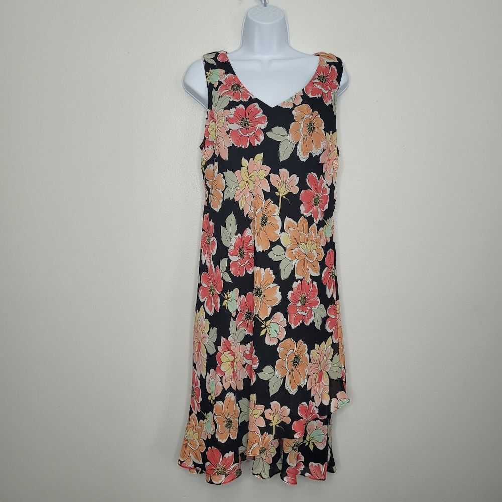 Vintage y2k Scarlett flower print fun modest knee length tiered dress size 12